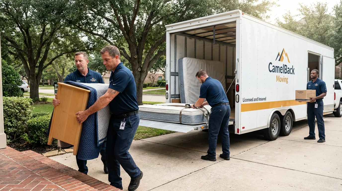 Crew loading residential truck for cross-state move from Cullowhee, NC