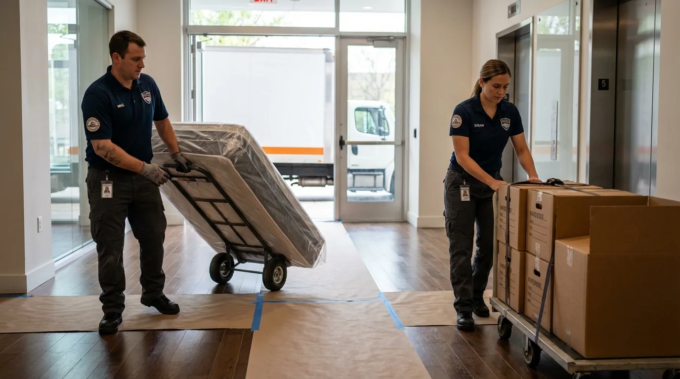 Professional apartment movers loading elevator in Cullowhee, NC