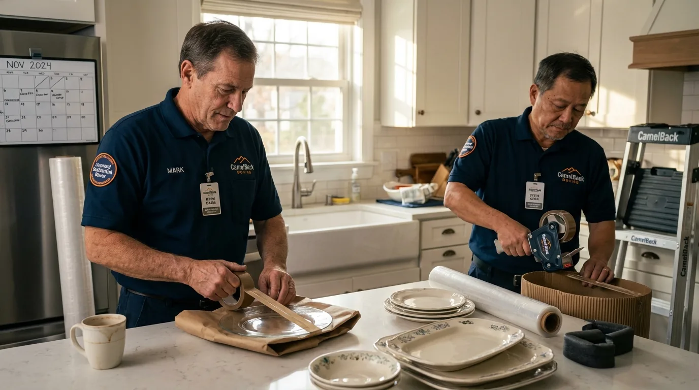Professional crew packing kitchen dishware in Cullowhee, NC